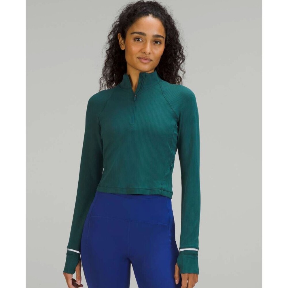 Lululemon Its Rulu Run Cropped Half Zip Green Jasper Size 8